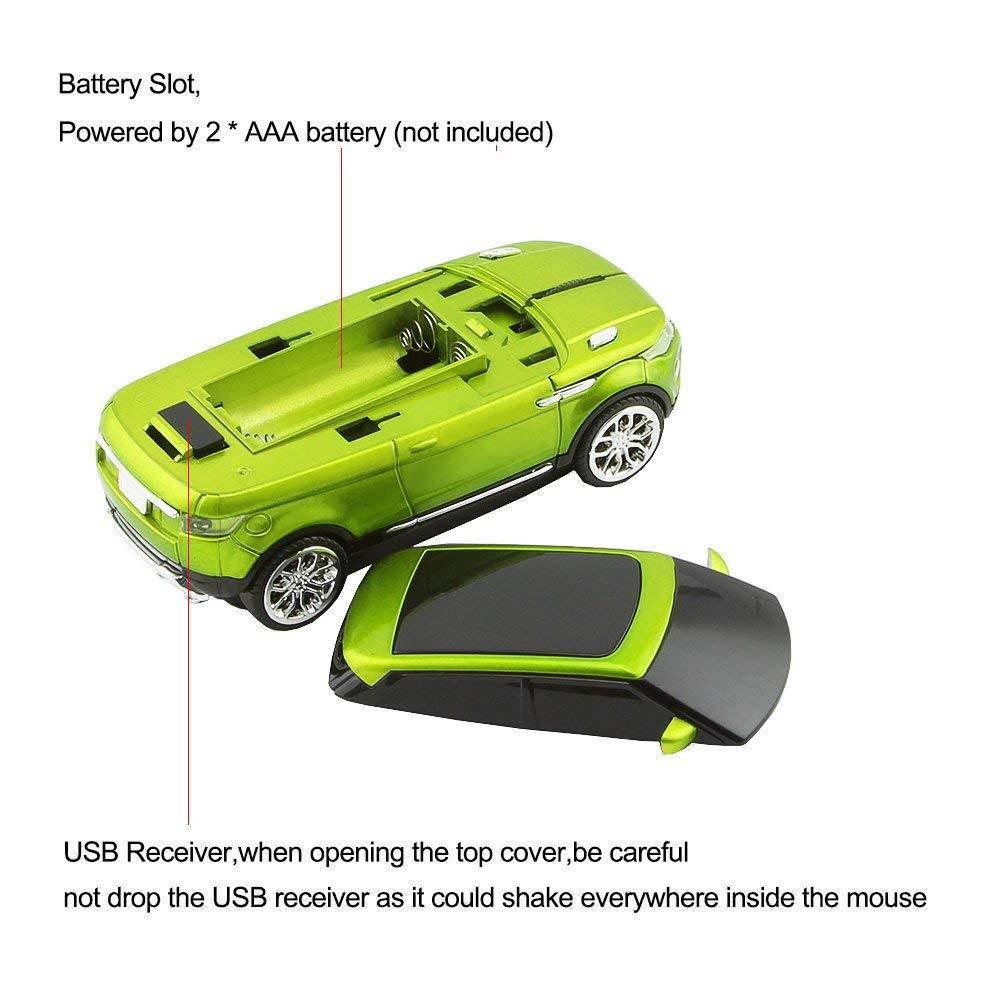 CHUYI 2.4GHz Wireless Mouse Cool Sport SUV Car Shape Optical Mouse 1600DPI SUV Gaming Mice with USB Receiver for PC Computer Laptop (Green)