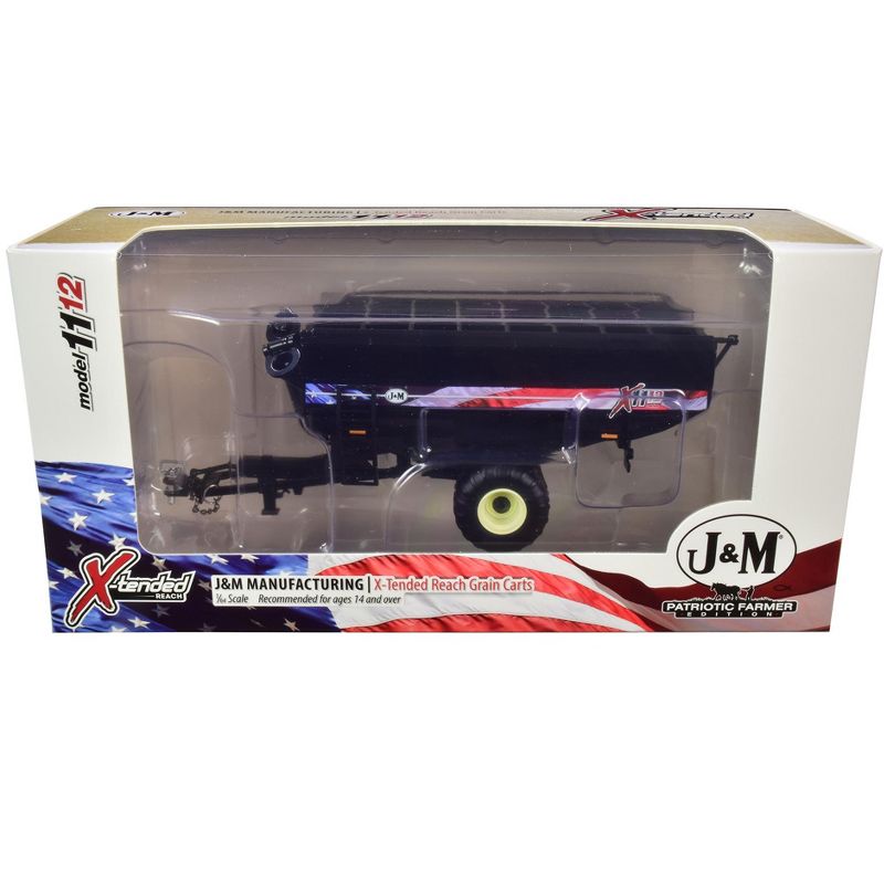 J&M 1112 X-Tended Reach Grain Cart w/Single Wheels Black w/American Flag Decal "Patriotic Farmer" 1/64 Diecast Model by SpecCast