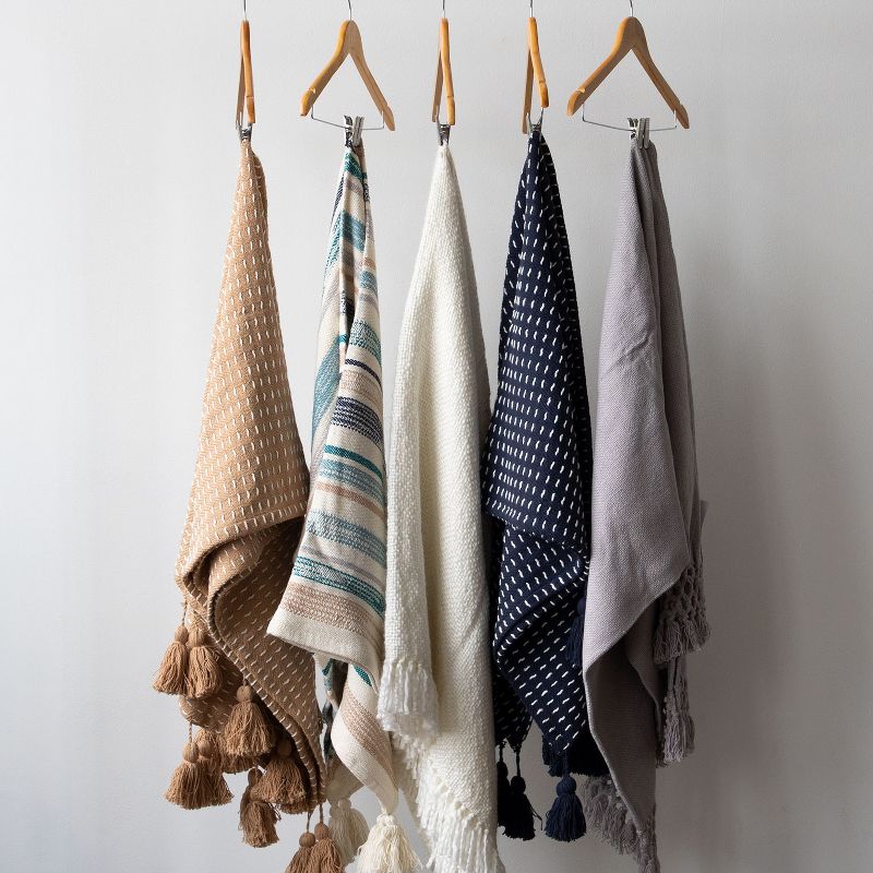 White Hand Woven 50 x 60 inch Acrylic Throw Blanket with Hand Tied Fringe  - Foreside Home & Garden