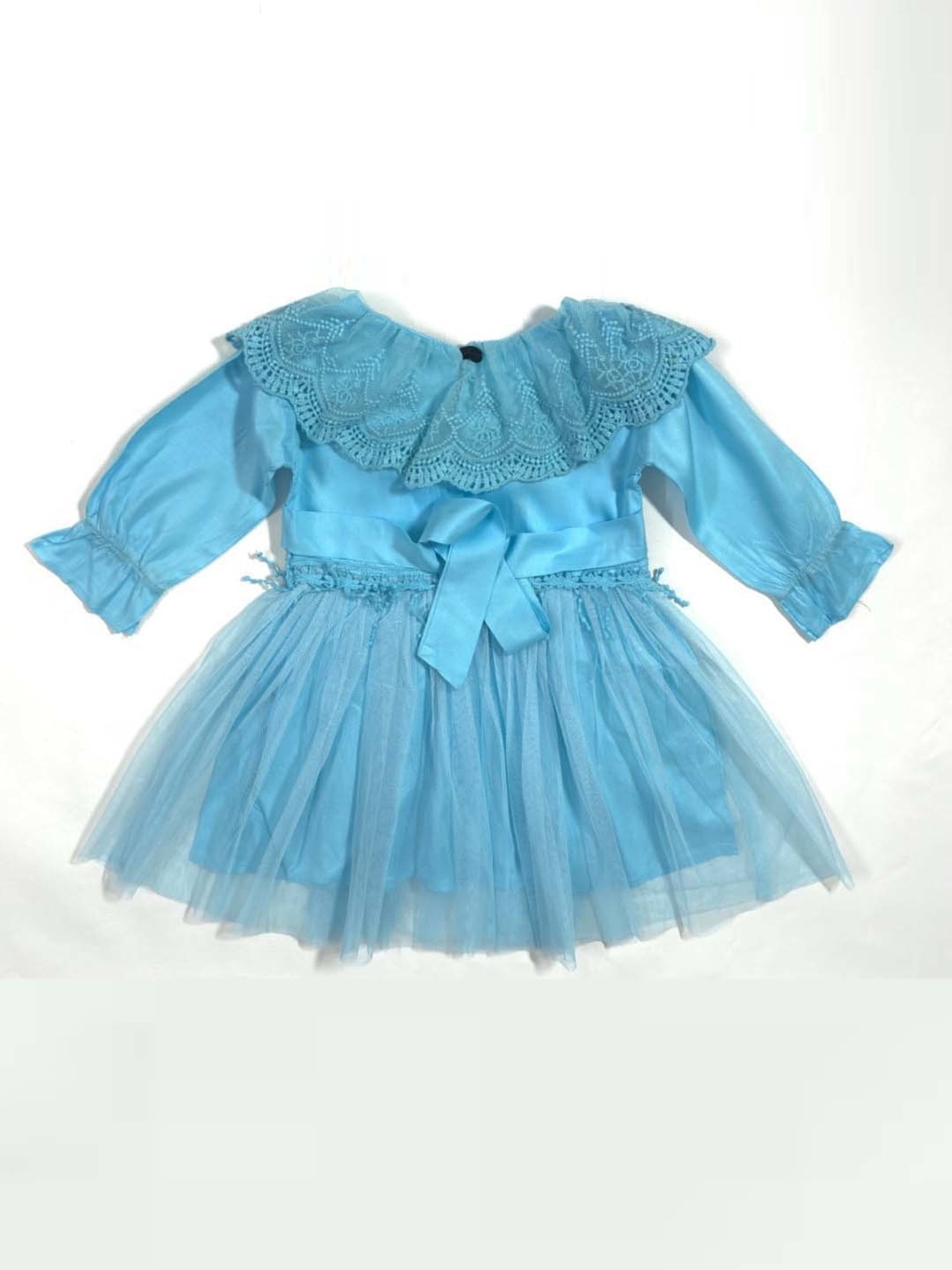 Bella Moda Kids Sky Blue Embroidered Full Sleeves Dress