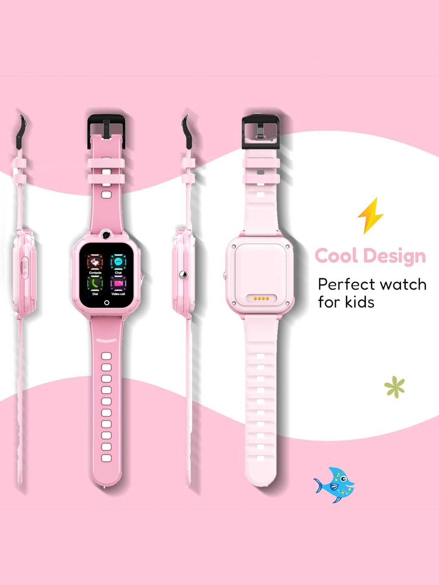 Turet Smartwatch for Kids with Camera, Phone Book, SMS, 2-Way Video Calling, 4G Sim, No GPS (Pink)