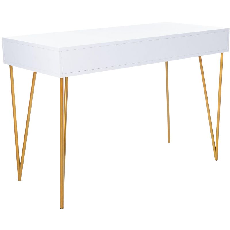 Pine Two Drawer Desk - White/Gold - Safavieh