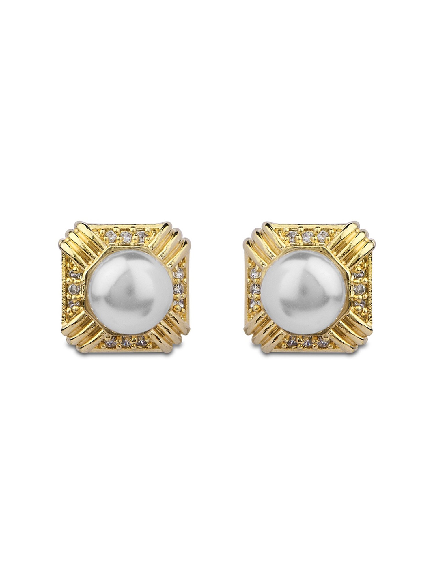Fida Luxurious Gold-Plated White Pearl Stud Earrings