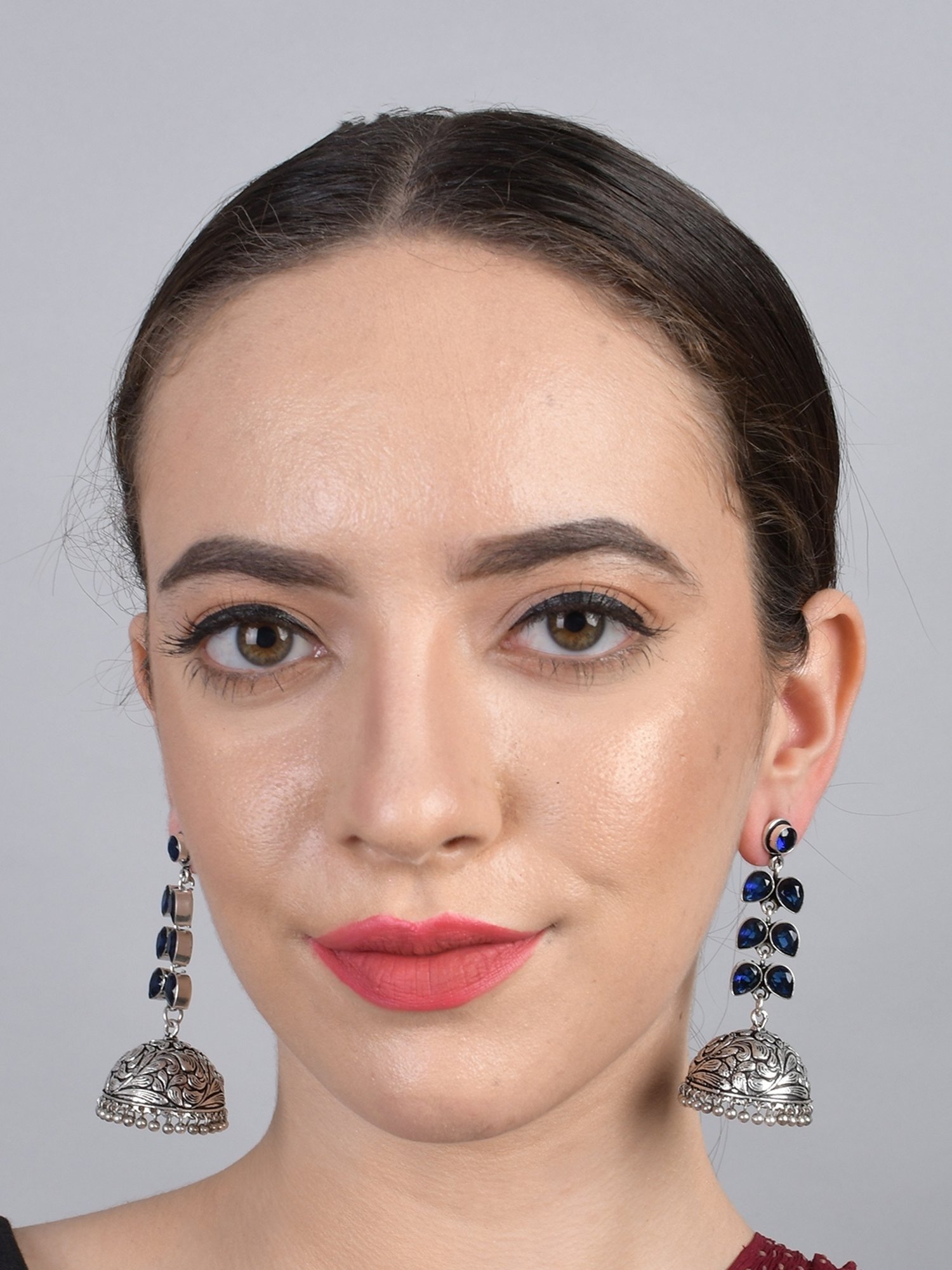 Imli Street Blue SilverBlack Tone Handcrafted Jhumki Earrings