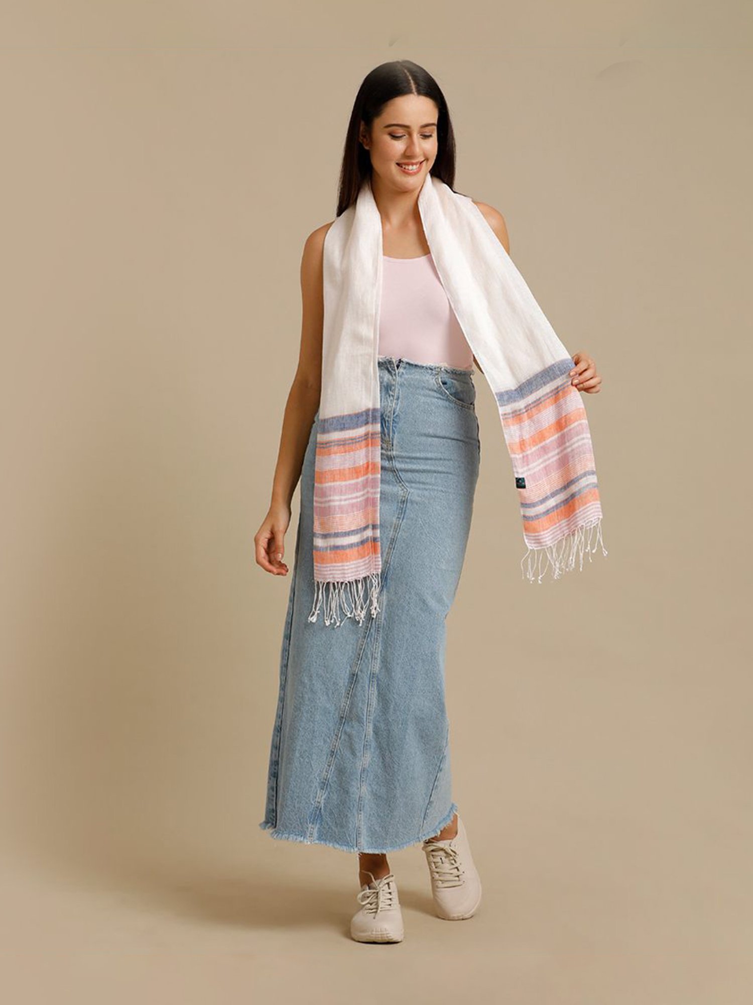 Linen Club Multicolor Striped Pure Linen Stole