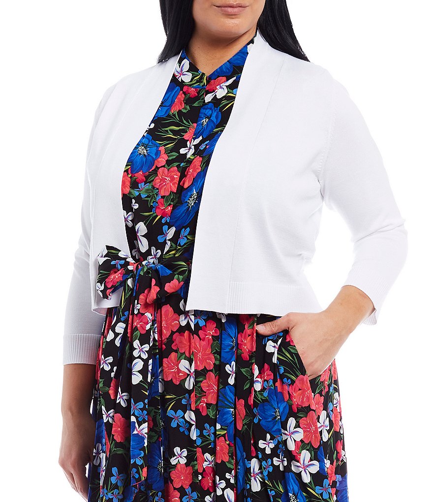 Calvin Klein Plus Size 3/4 Sleeve Open Front Rayon Shrug