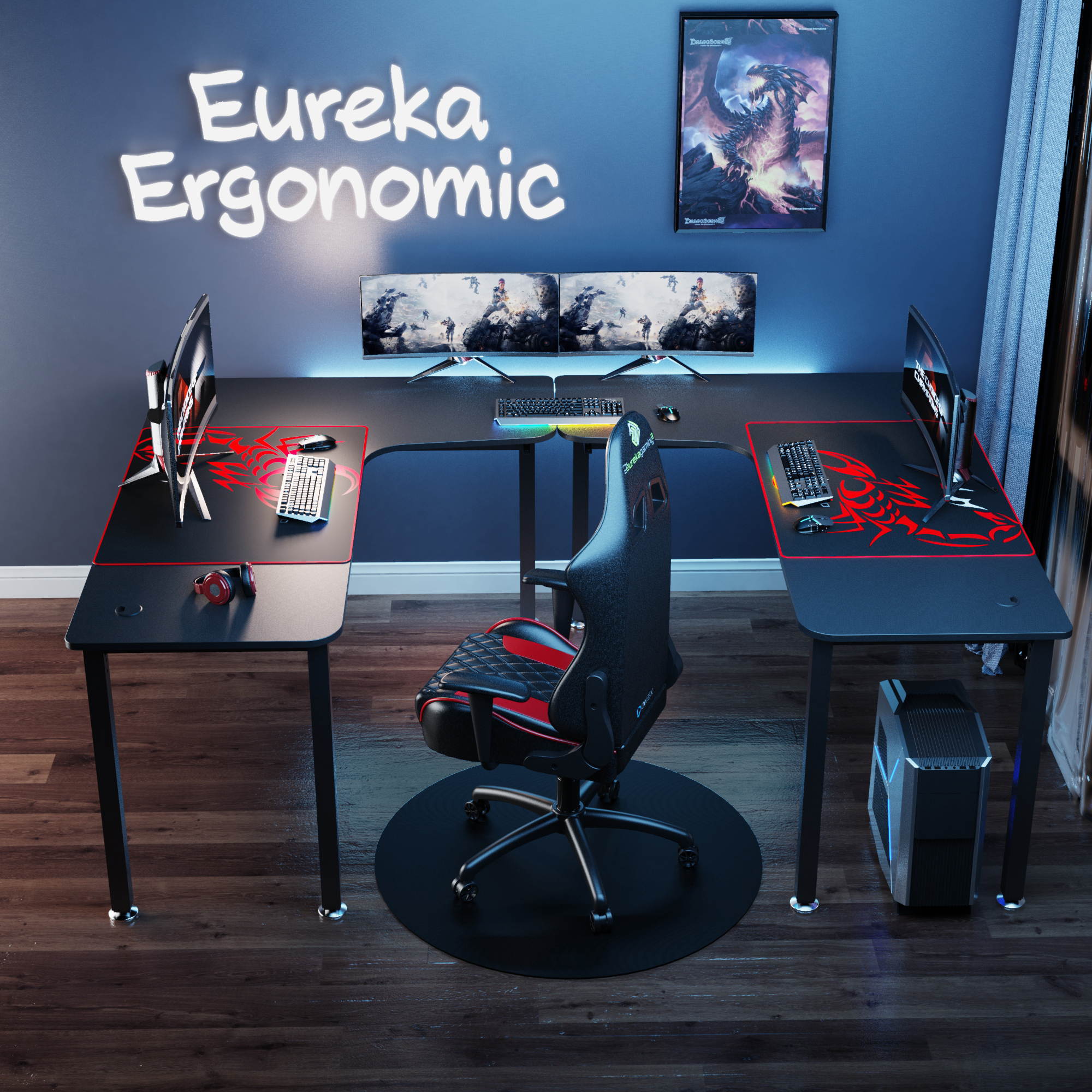 Eureka Ergonomic&reg; L-Shaped Corner Desk 60 inch PC Computer Desks, Large Gaming Table with Mouse Pad, Modern Writing Workstation for Home Office Gaming/Working, Black