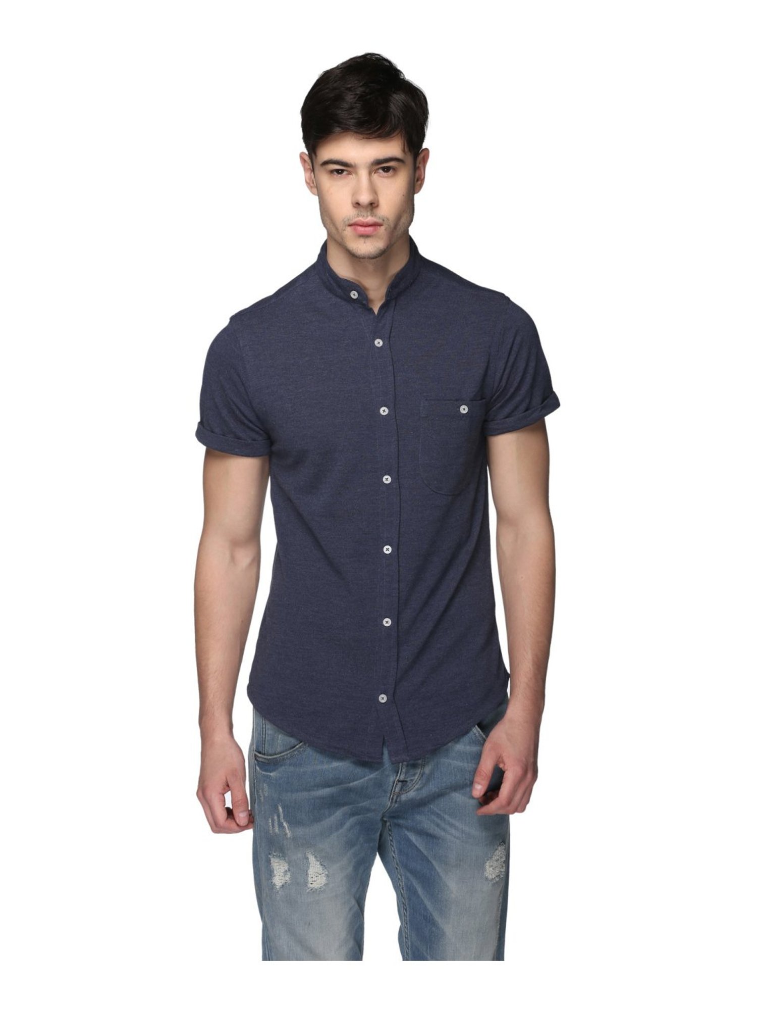 Club York Blue Cotton Regular Fit Shirt