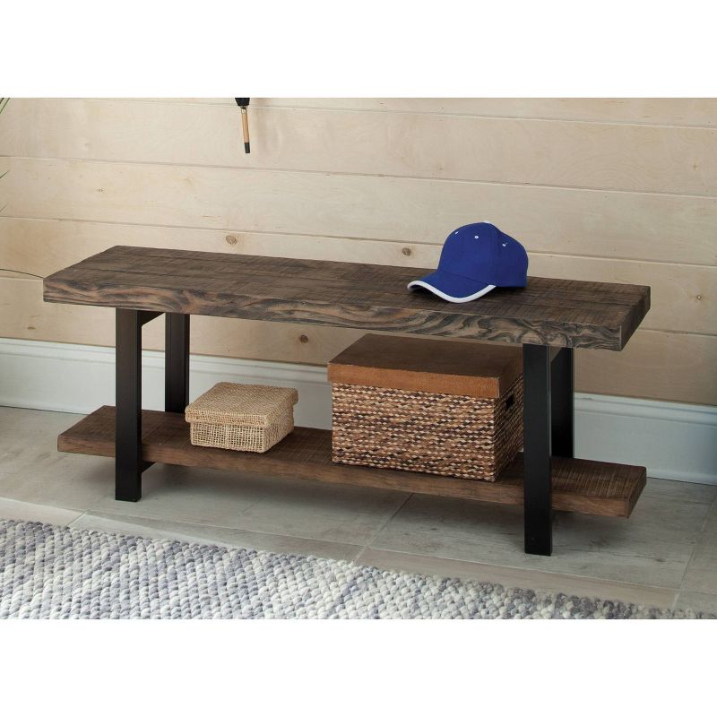 48" Pomona Solid Wood and Metal Entryway Bench Brown - Alaterre Furniture