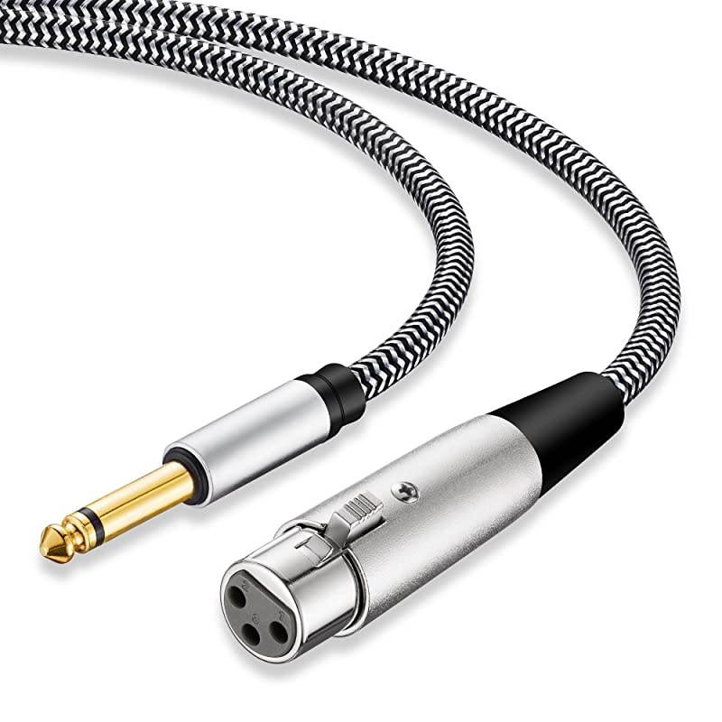 XLR to 1/4 Microphone Cable 20Feet,  1/4 to XLR Nylon Braided 1/6 to XLR Female Cable, TS to XLR Cord for Microphone and Audio Equipment