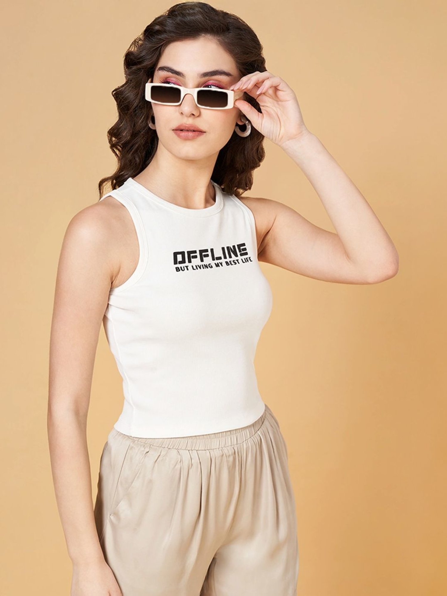 People by Pantaloons White Printed T-Shirt