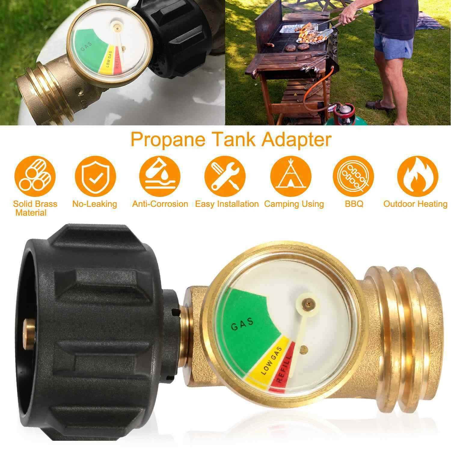 Propane Tank Brass Adapter W/ Pressure Meter Gauge 4 Master LP Gas BBQ Grill RV