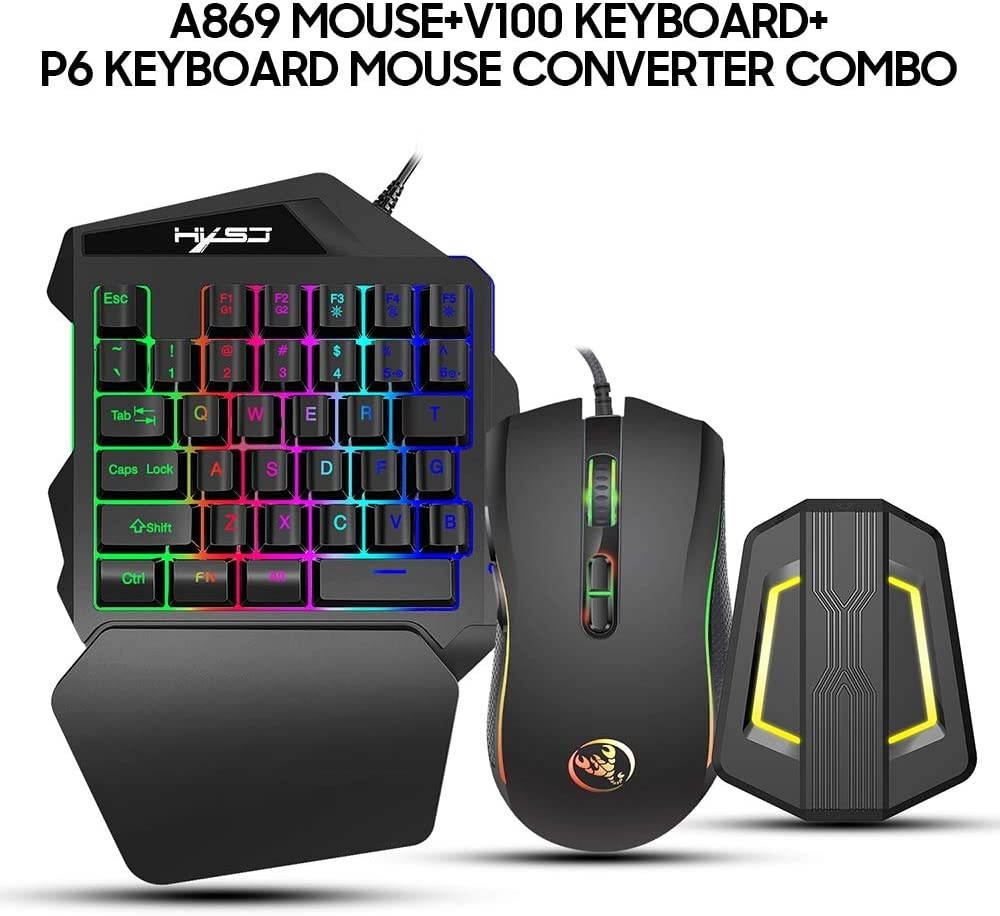 Docooler Mouse Converter Combo A869 Wired RGB Ergonomic Gaming Mouse V100 35 Keys Single-Hand Gaming Keyboard P6 Portable Keyboard