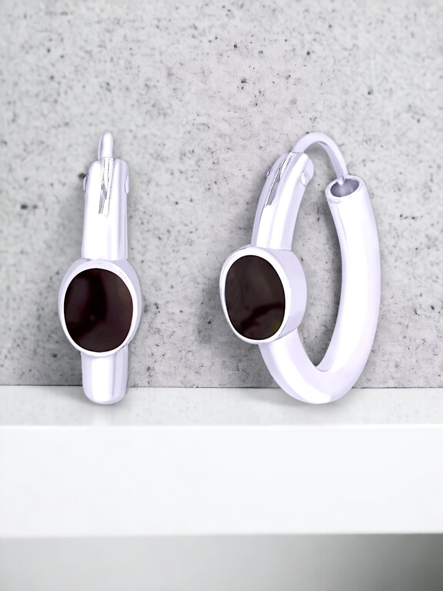 Taraash 92.5 Sterling Silver Drop Shape Brown Enamel Hoop Earring