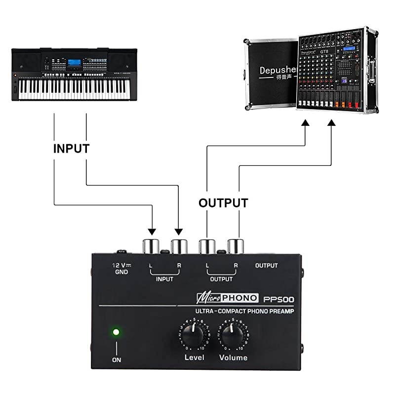 PP500 Ultracompact Preamplifier Phono Preamp with Level Volume Controls RCA Input Output 14 TRS Output Interfaces