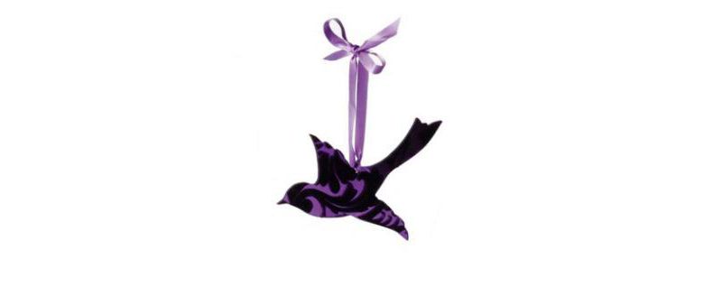 Ganz 6" Velveteen Overlay Mirror Bird Christmas Ornament - Purple