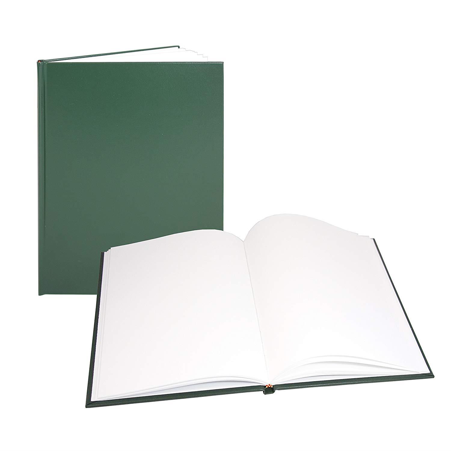 BookFactory Green Blank Book/Blank Notebook - 96 Pages, Blank Format, 8" x 10", Green Cover, Smyth Sewn Hardbound (BLA-096-SBB-A-LGT00)
