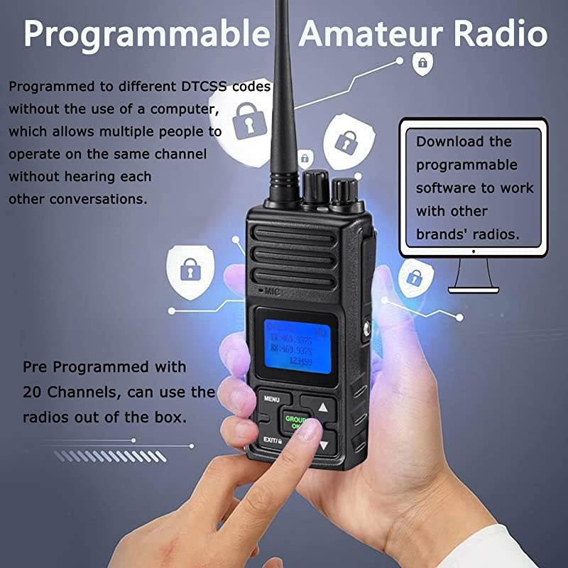 5 Watts Two Way Radio Long Range Handheld UHF Business Ham Radio for Adult Programmable Walkie Talkie with Rechargeable 1500mAh Battery LCD Display Charging Docks Earpieces 9 Packs