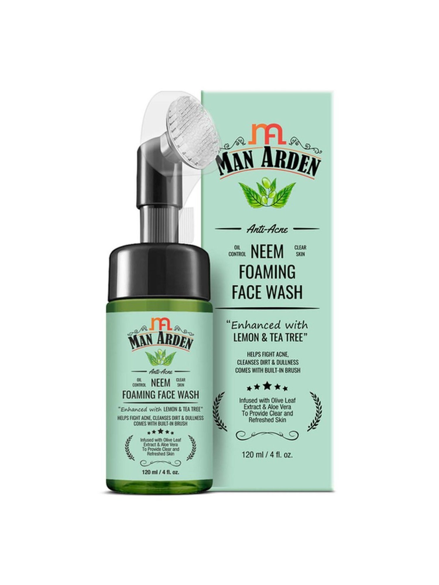 Man Arden Anti Acne Neem Foaming Face Wash with Built-in Brush - 120 ml