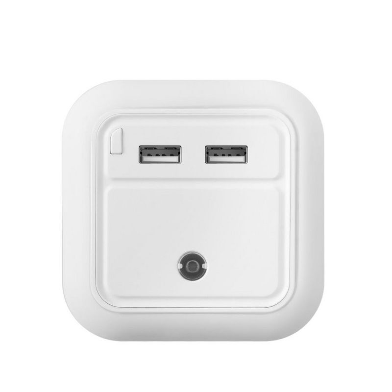 Cobble Pro 5V/2.4A Multi-Function Fast Charging Plug Night Light Power Outlet (2-Port USB Plug + LED Light) - White