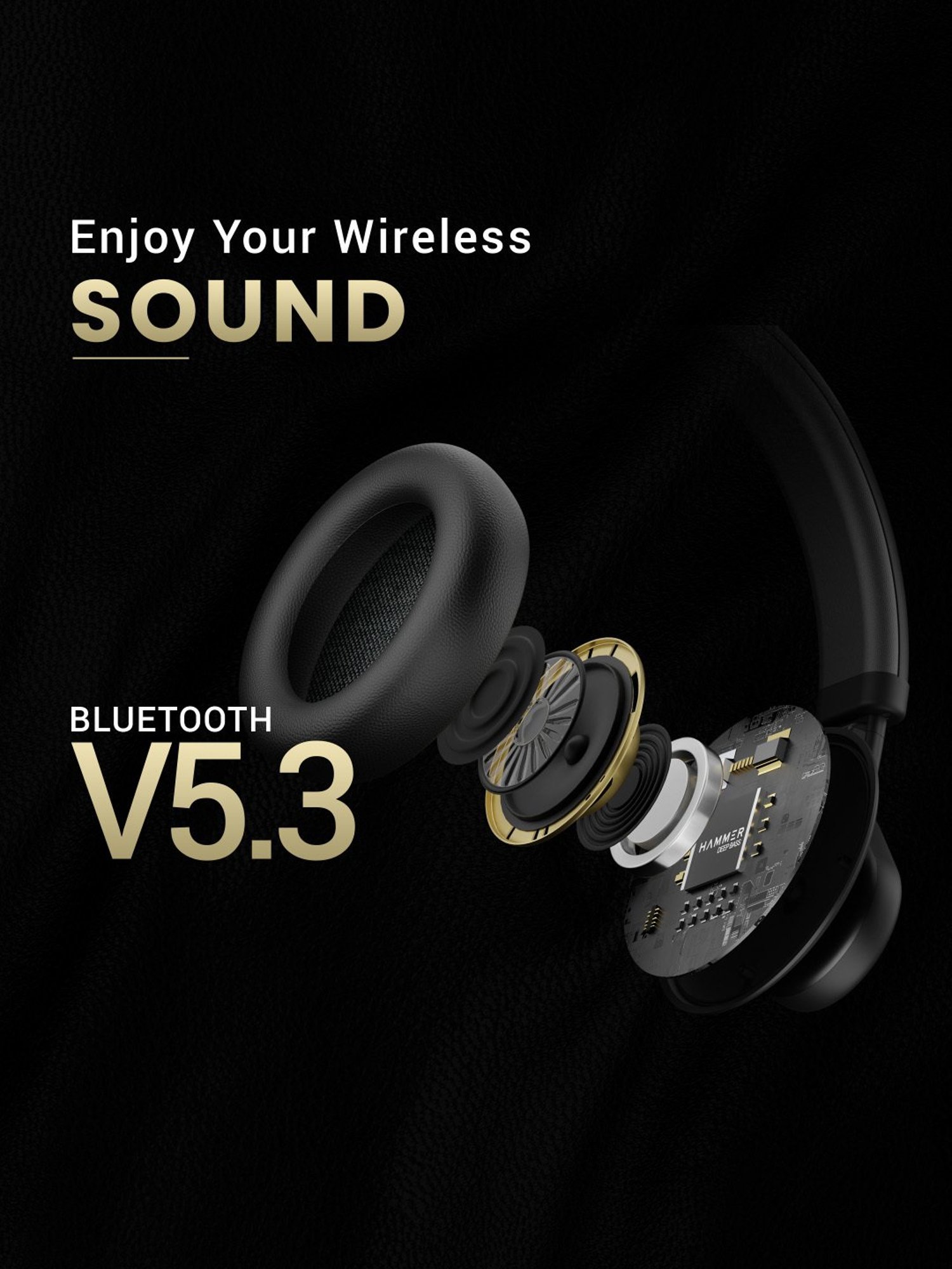 Hammer Bash Max Over The Ear Wireless Bluetooth Headphones with Mic,Touch Control (Black)