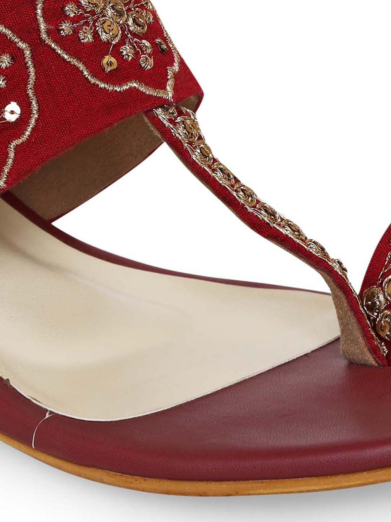 KANVAS Women's Maroon Toe Ring Sandals