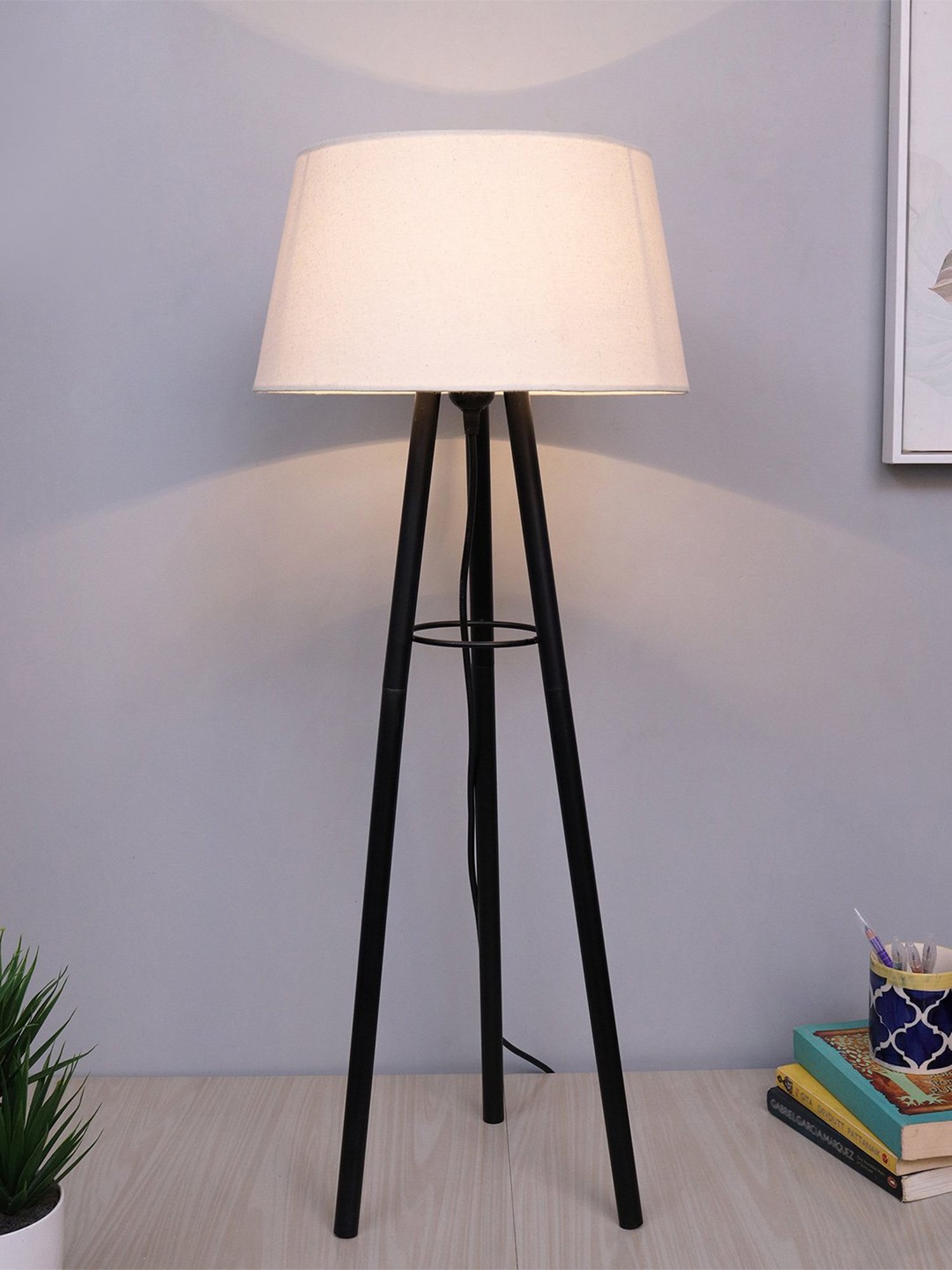 Homesake Black Mid Century Metal Tripod Table Lamp With Khadi Shade