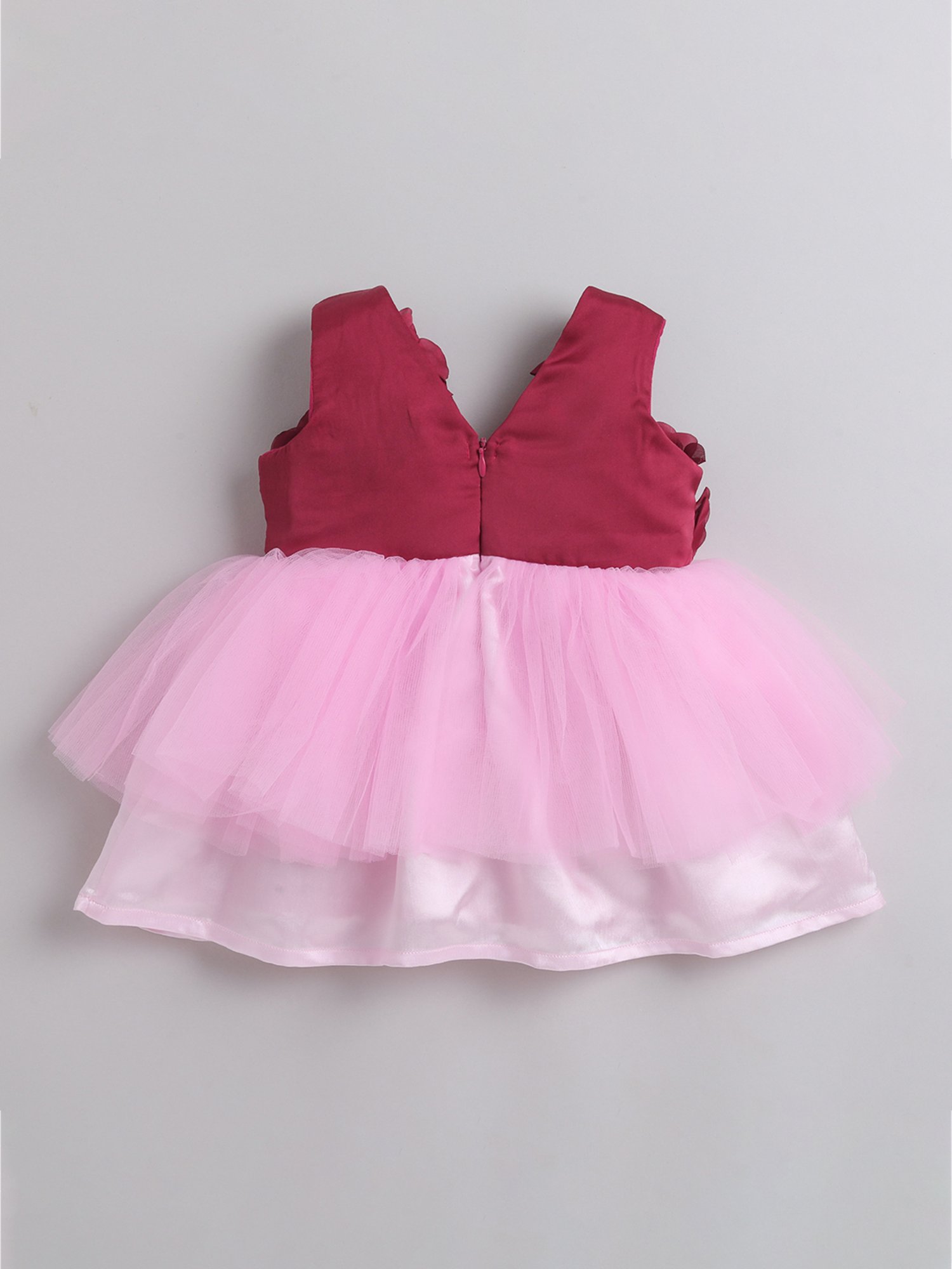 Many Frocks Kids Maroon & Pink Applique Dress