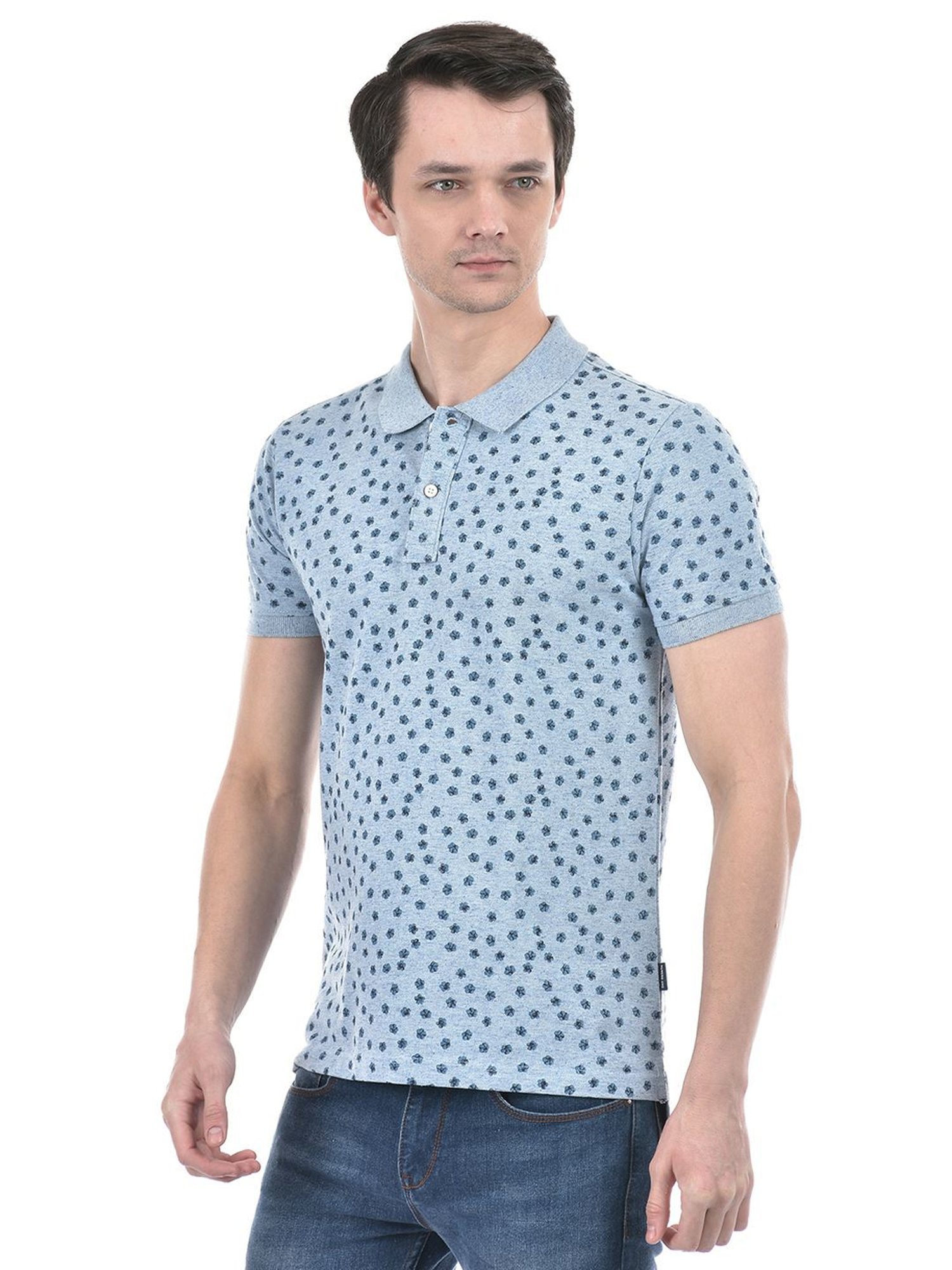 Numero Uno Sky Cotton Regular Fit Printed Polo T-Shirt