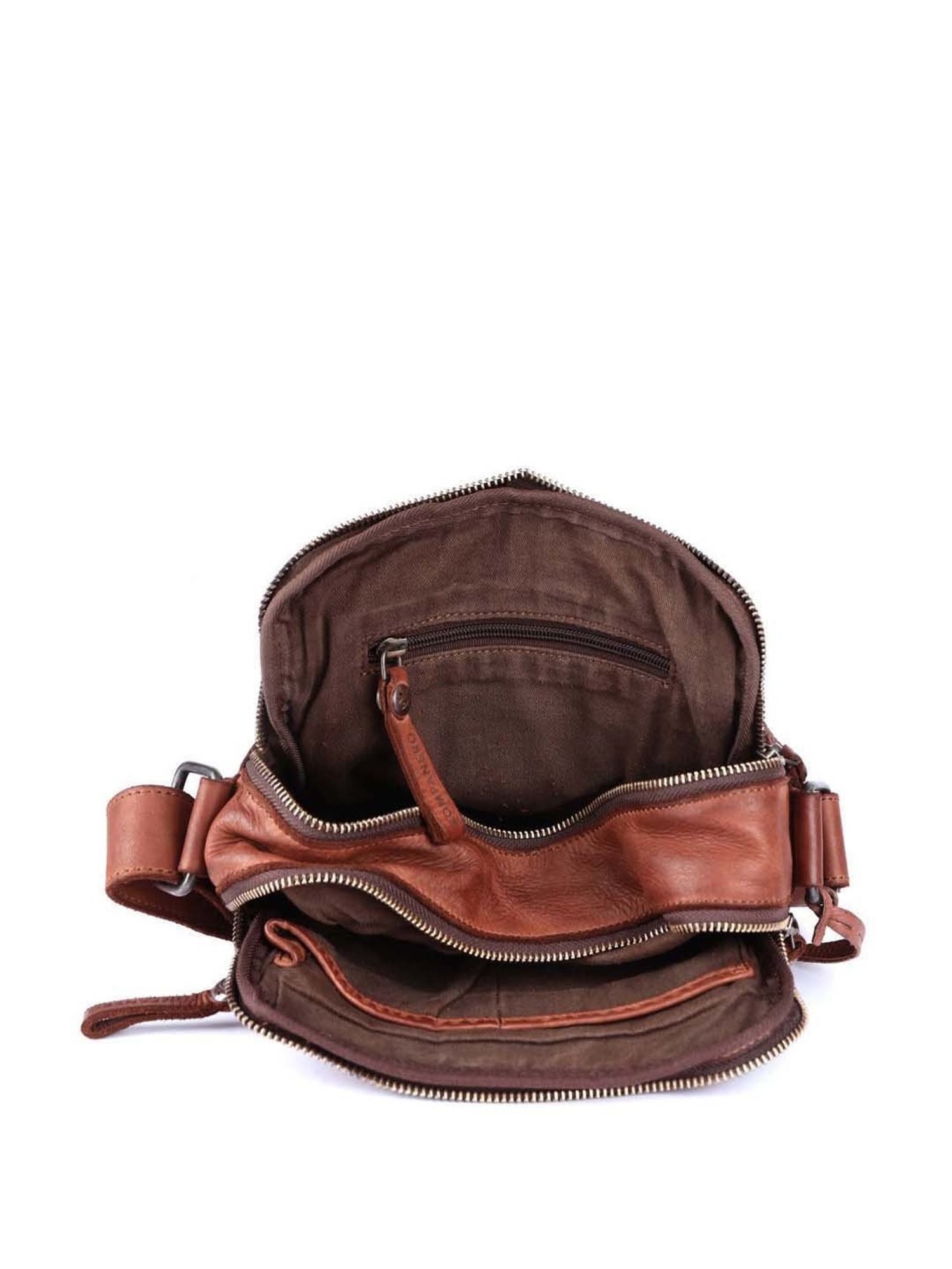 HiLEDER Brown Textured Small Leather 12 inch Cross Body Bag