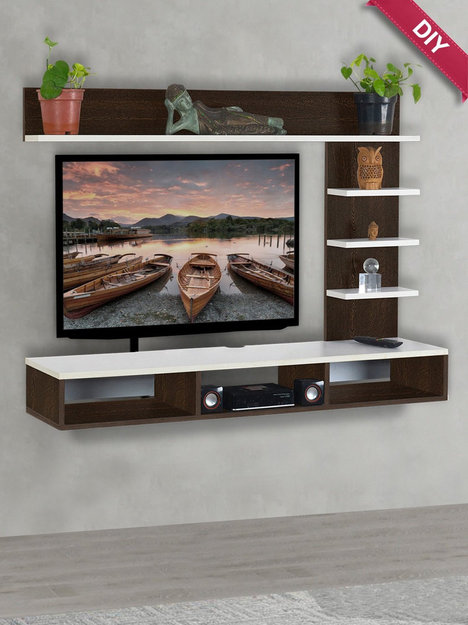 Delite Kom Flex Flowery Wenge & Acacia Dark Engineered Wood TV Entertainment Unit