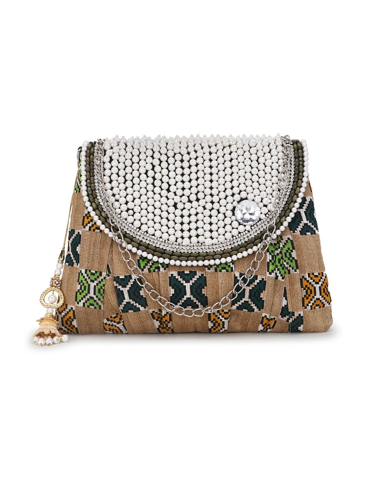 Spice Art Beige Embroidered Medium Clutch