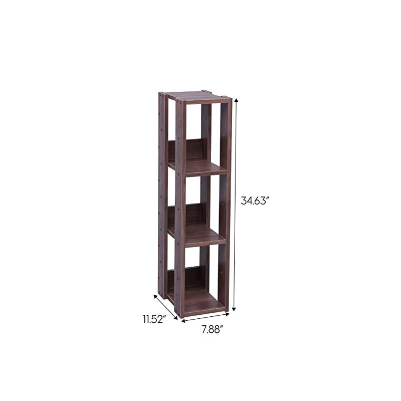 USA OWR-200BR 3-Shelf Slim Open Wood Shelving Unit, Brown
