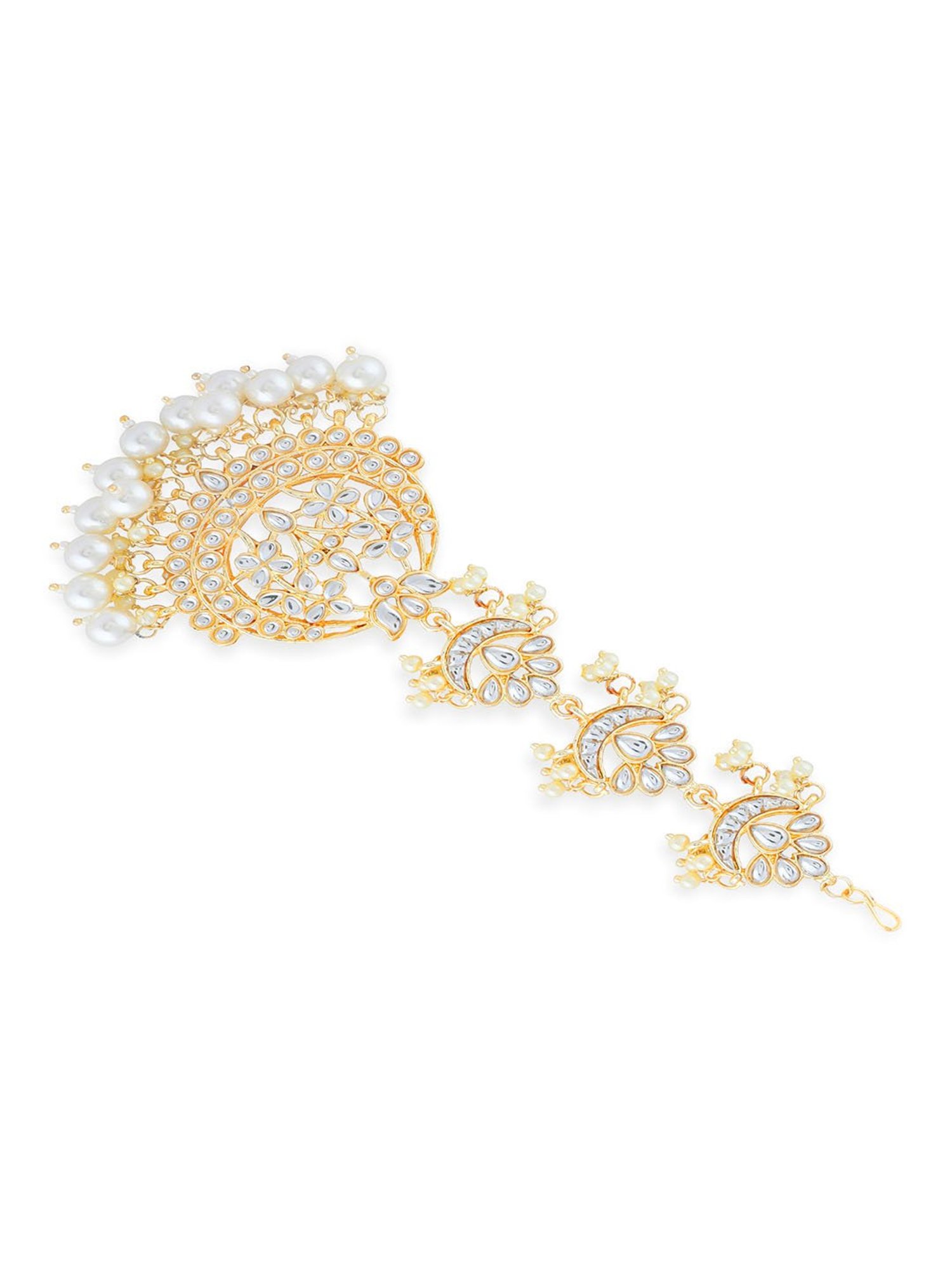 Fida White Pearls Kundan Gold-Plated Crescentl Maang Tikka for Women