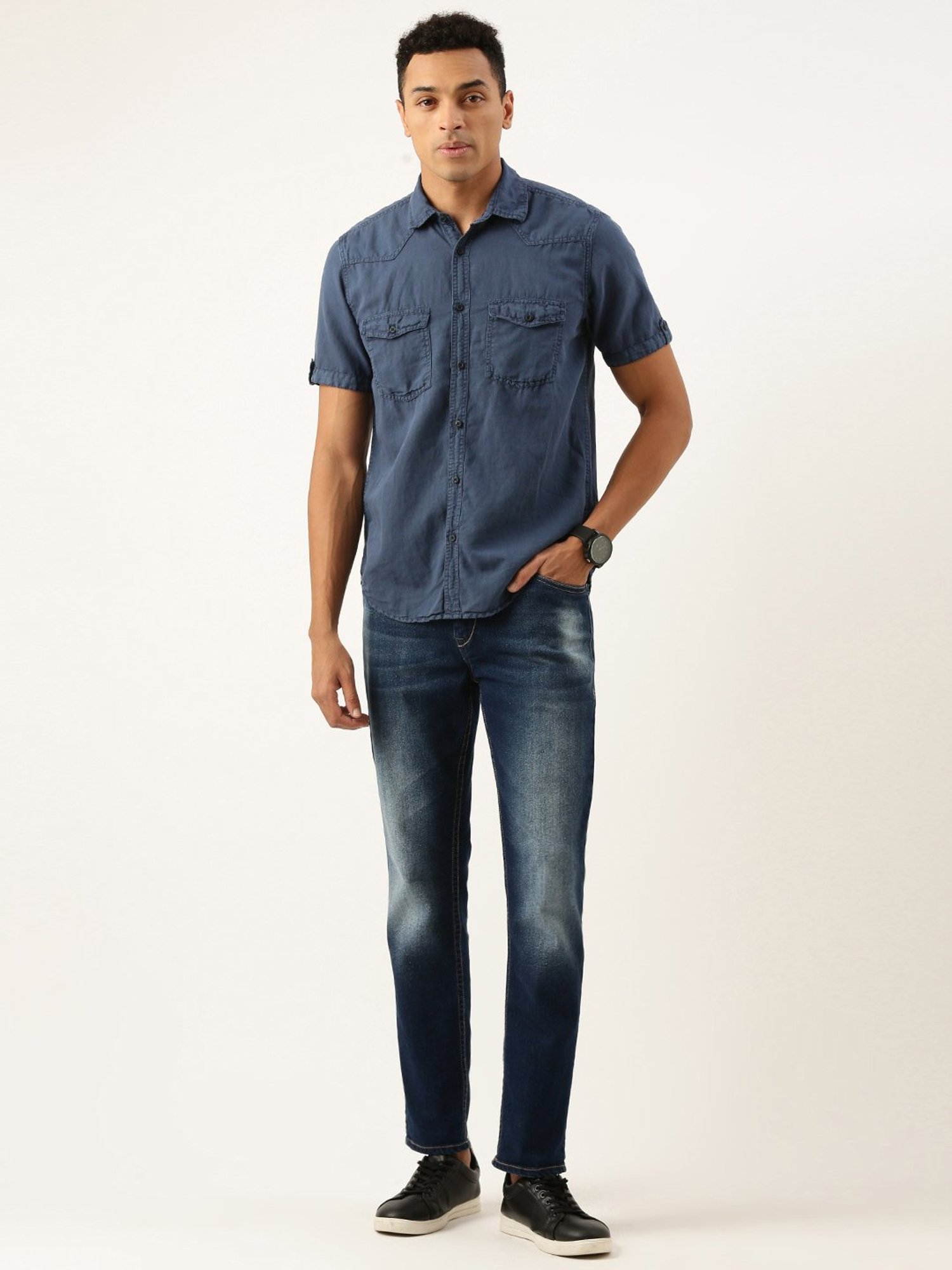 Bene Kleed Blue Regular Fit Cotton Linen Shirt