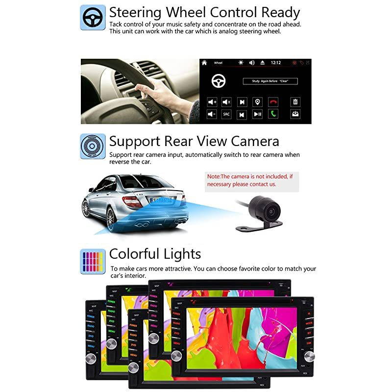 Double 2 Din Car Stereo GPS Navigation Capaicitve Touchscreen Car Radio in Dash Bluetooth Head Unit 6.2 inch Car DVD CD Player MP3 USB Map Card Remote Wireless Reverse Camera