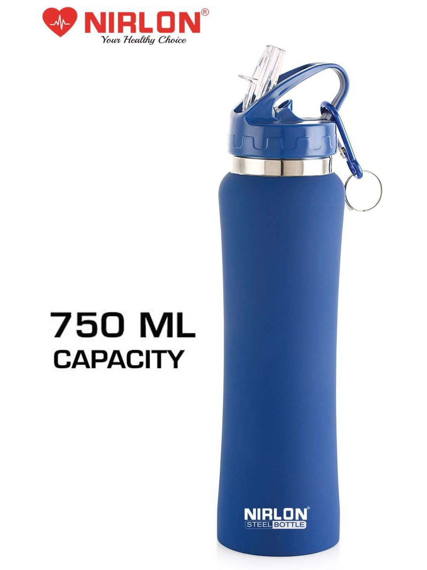 Nirlon Flip Bot Blue & Orange Stainless Steel Water Bottle (0.75 L) - Set of 2