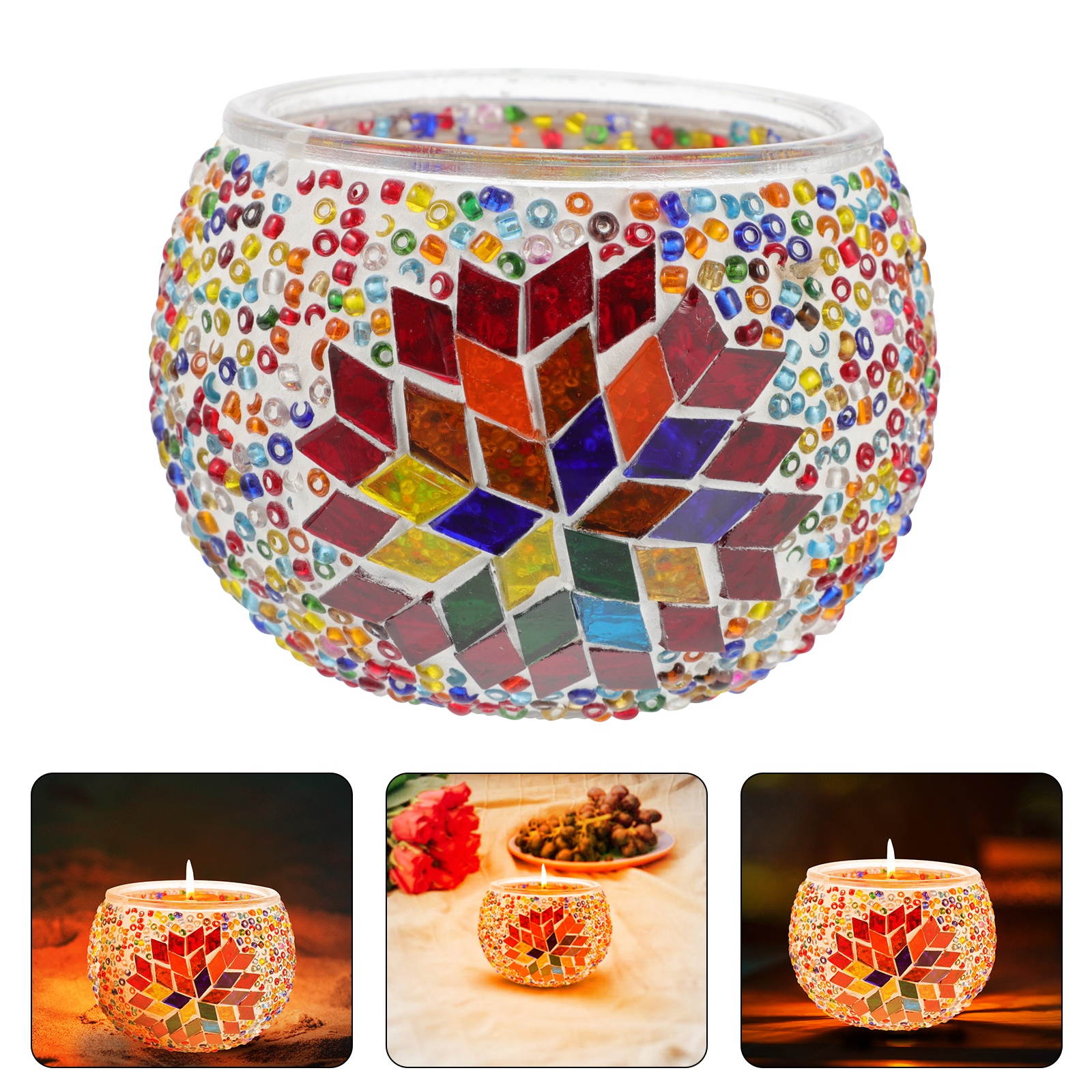 1Pc Mosaic Style Candleholder Classic Home Candlestick Handmade Glass Candle Cup
