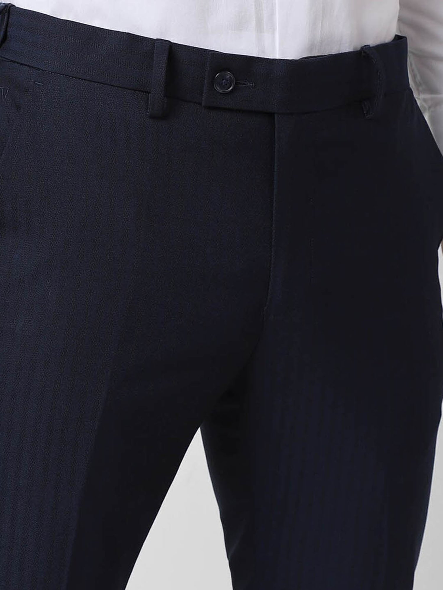 V Dot Navy Skinny Fit Striped Trousers