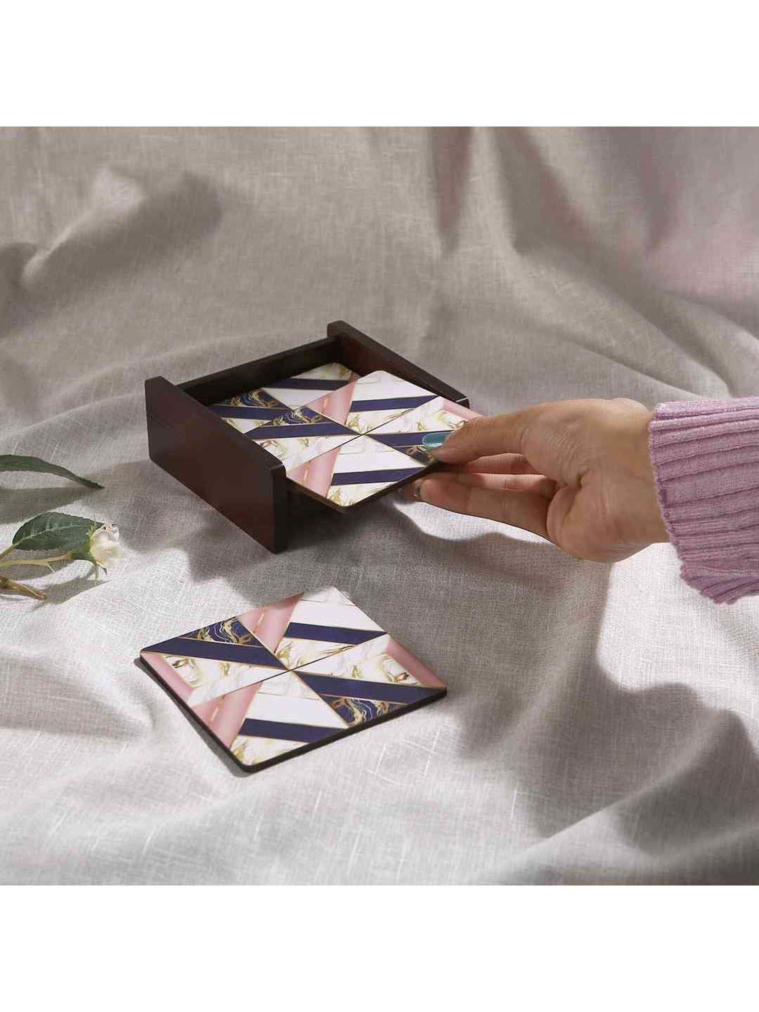 Crayton Hexagon Beige Geometric MDF Coaster - Set of 4