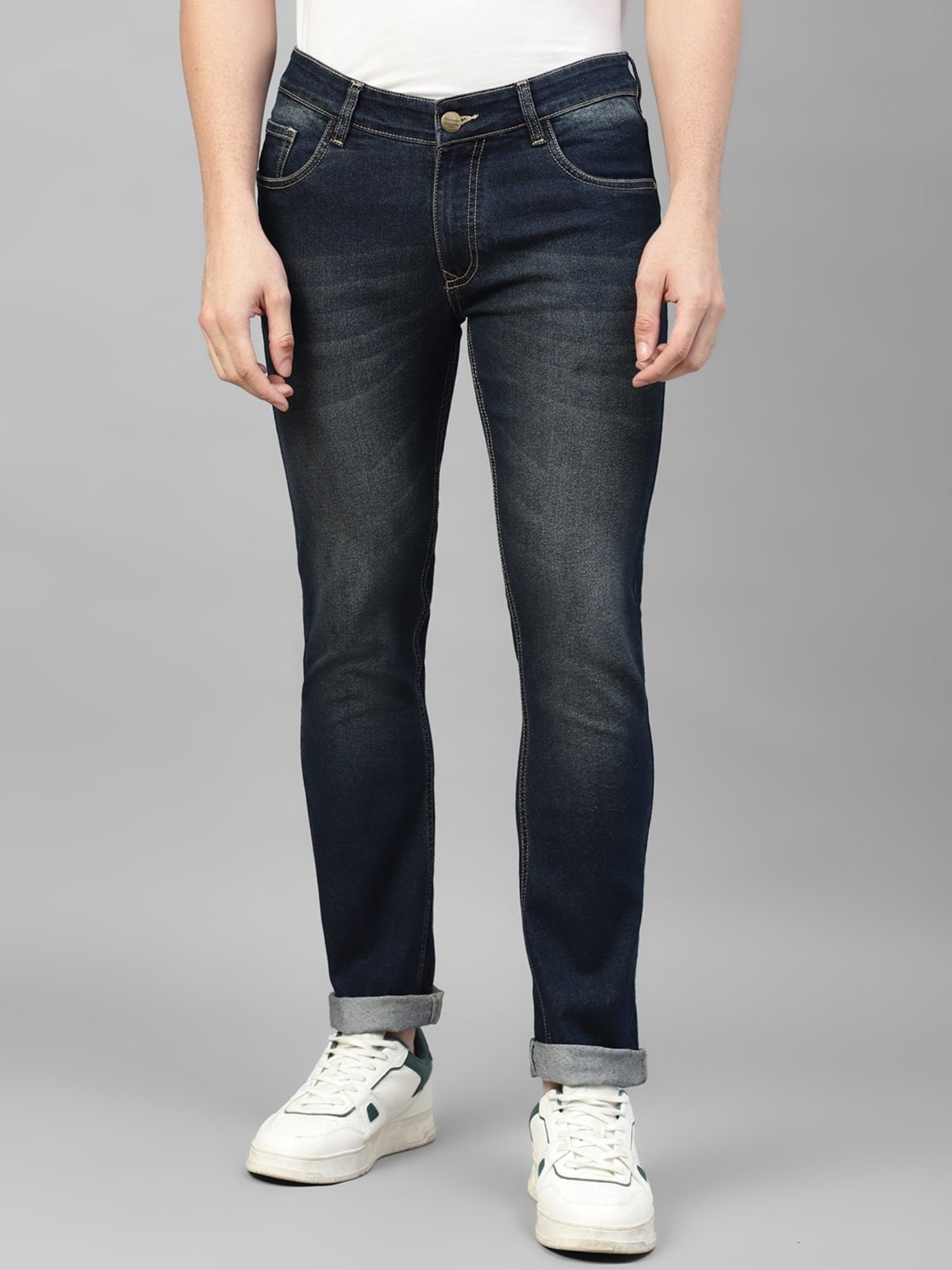 Allen cooper Dark Blue Regular Fit Lightly Washed Jeans