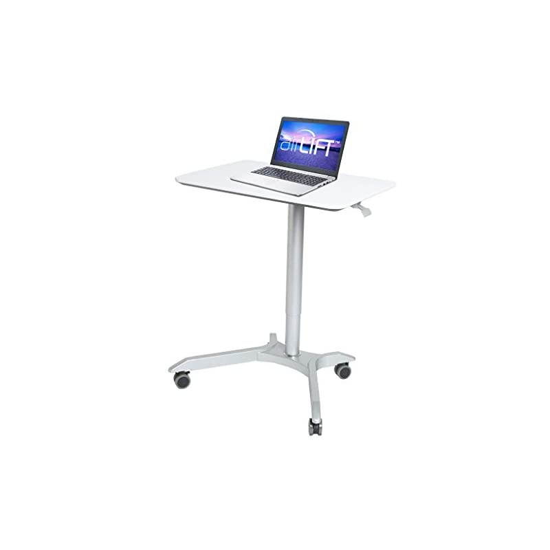 AIRLIFT XL 28 Pneumatic Height Adjustable SitStand Mobile Laptop Computer Desk Cart 271 to 419 H White