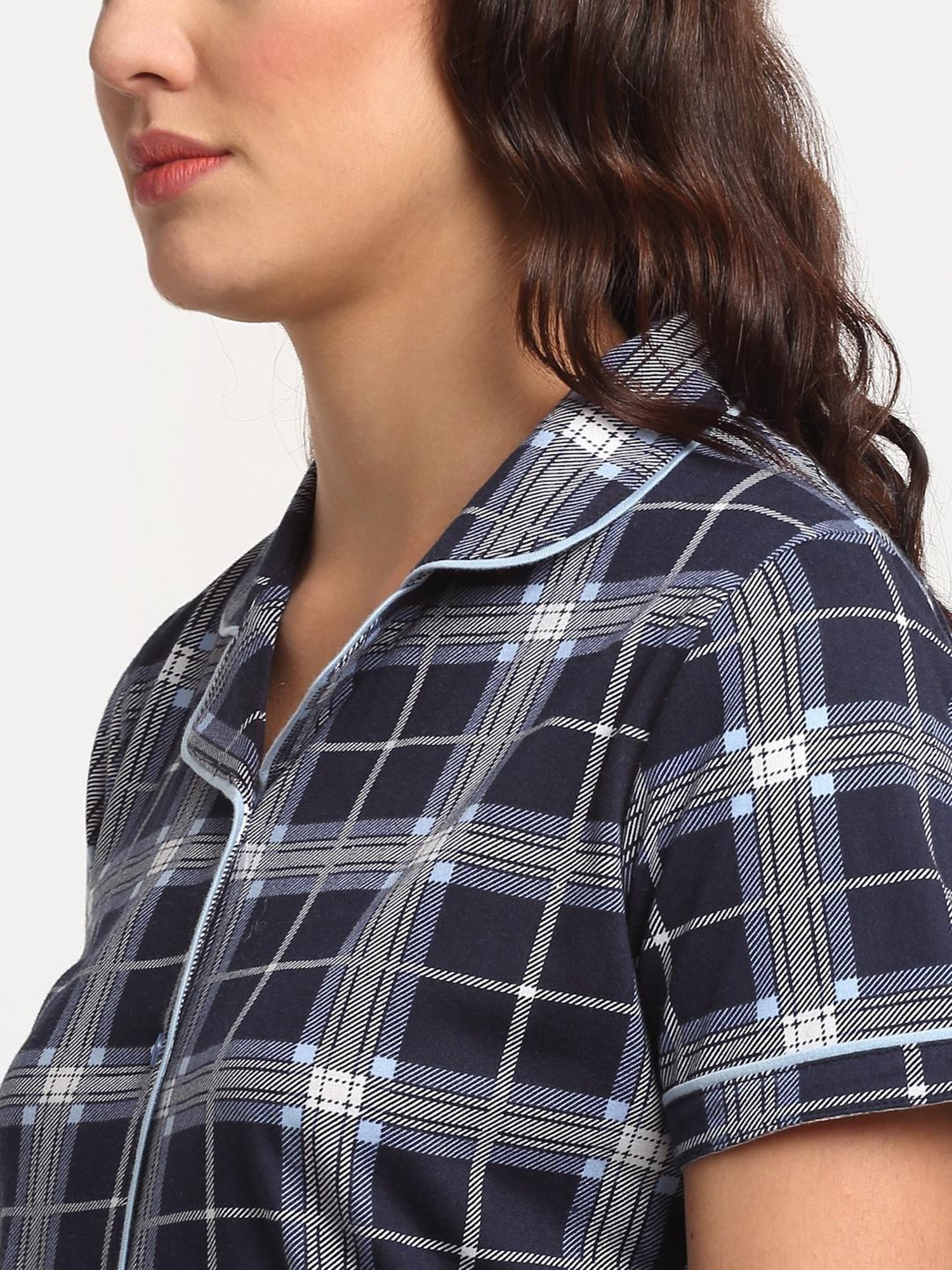 Kanvin Navy Checks Pajama Set