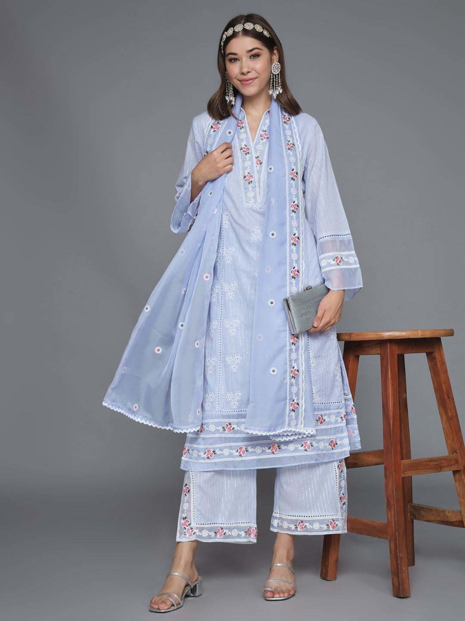 Heeposh Purple Cotton Embroidered Kurta Palazzo Set With Dupatta