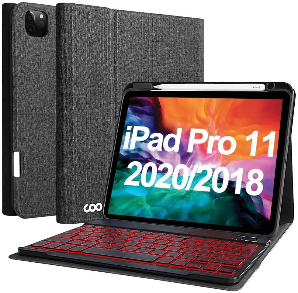 Keyboard Case for iPad Pro 11 2020 (2nd Generation)/iPad Pro 11 2018 - Wireless Detachable Keyboard Smart Case with Pencil Holder for New iPad Pro 11 inch - Support Apple Pencil 2nd Gen Charging.