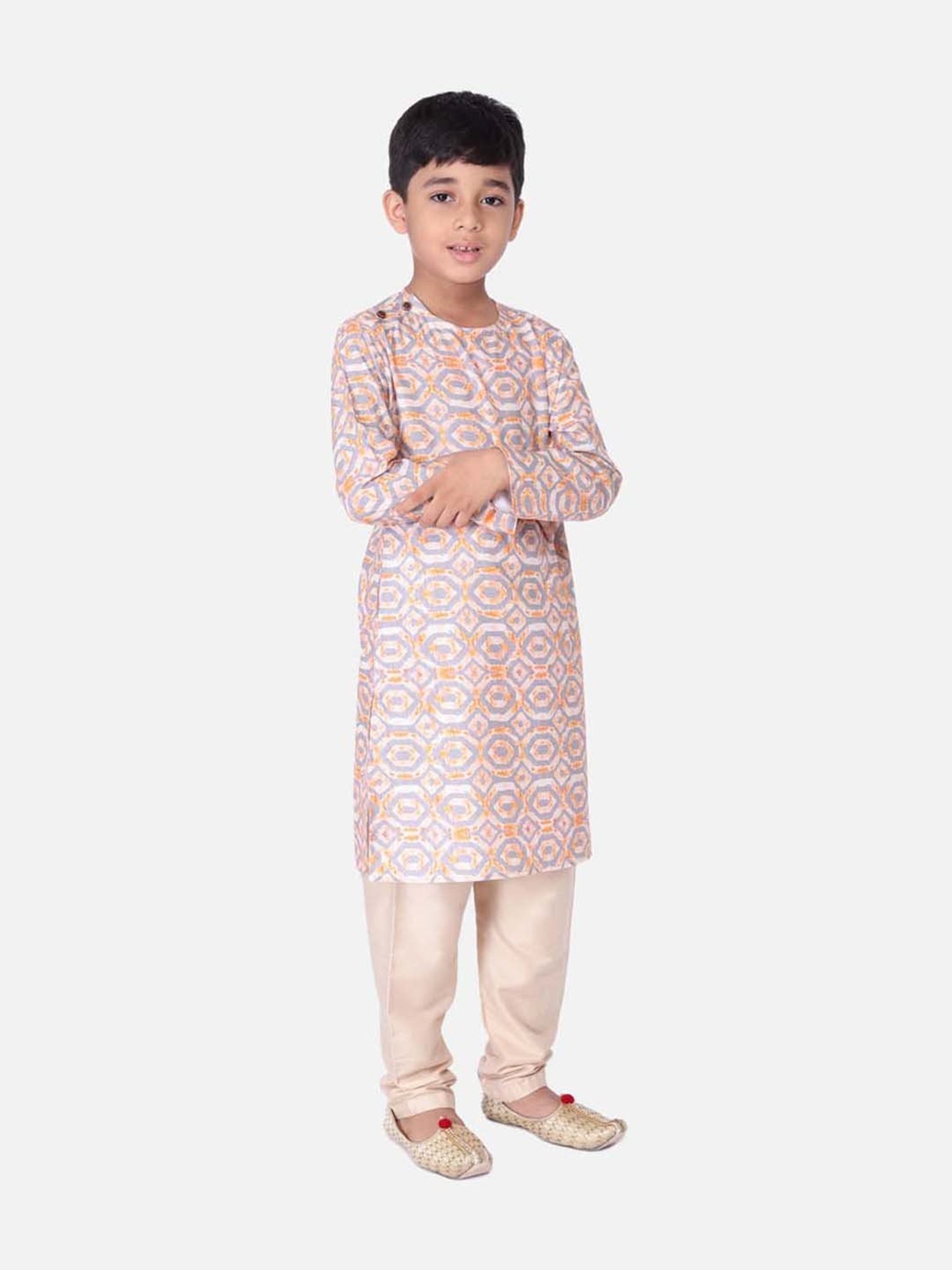 TABARD Kids Grey & Beige Cotton Printed Kurta Set