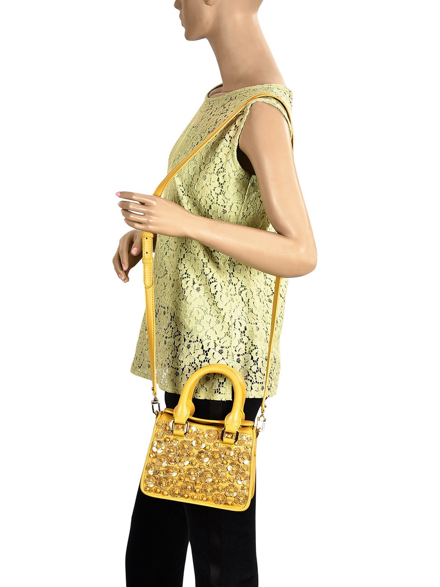 Eske Nabilo Yellow Embellished Medium Handbag