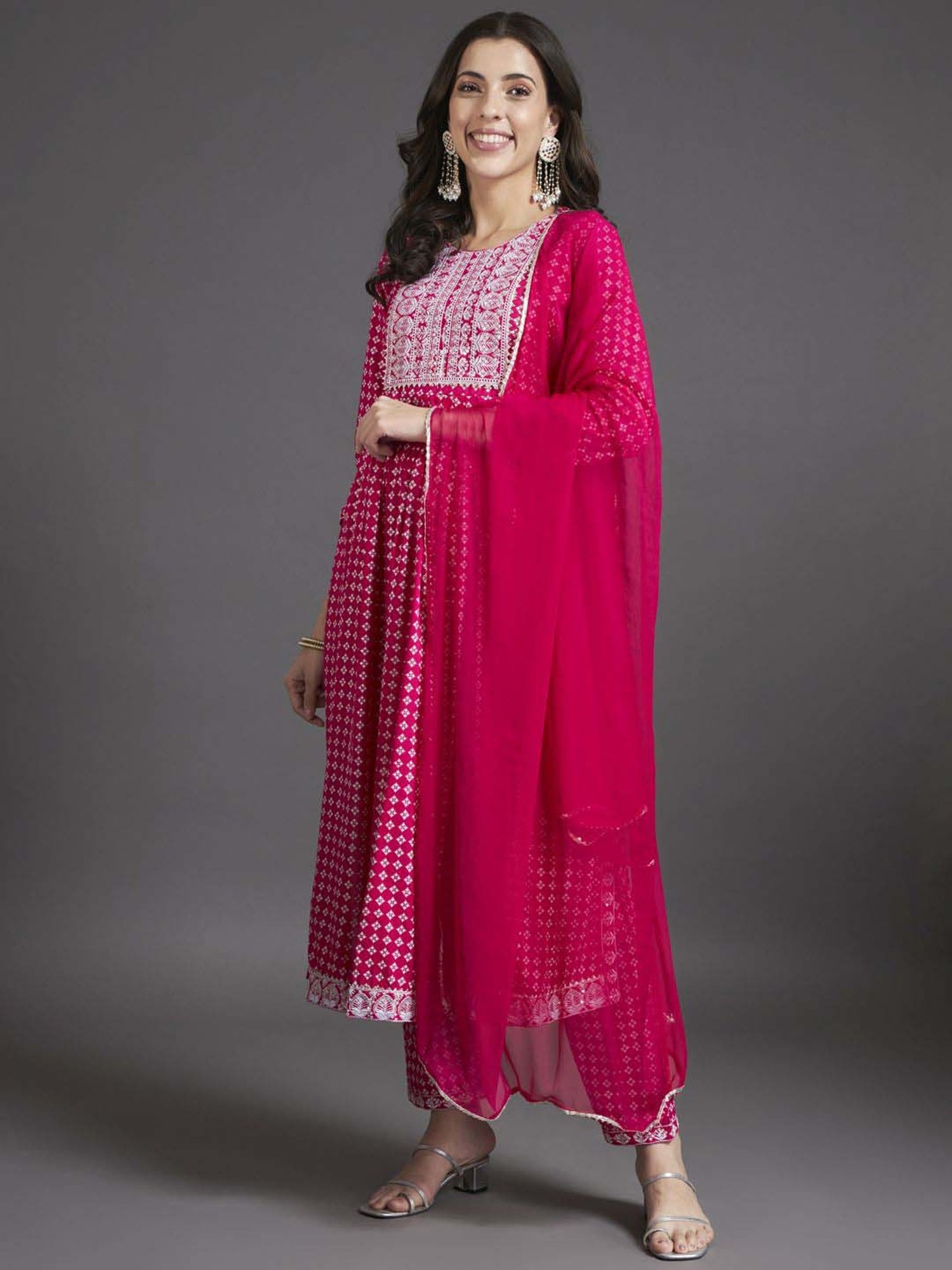 Heeposh Pink Printed Kurta Pant Set With Dupatta