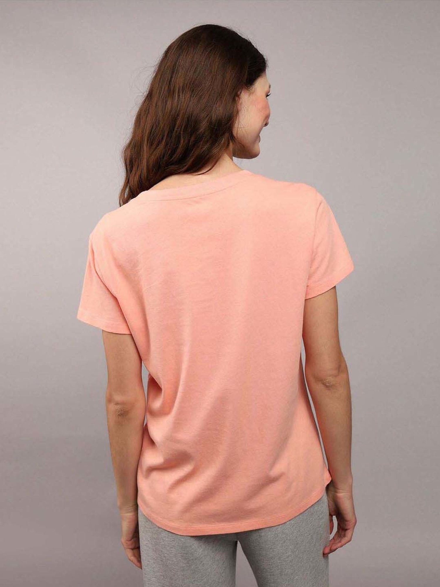 American Eagle Outfitters Peach Cotton Printed T-Shirt
