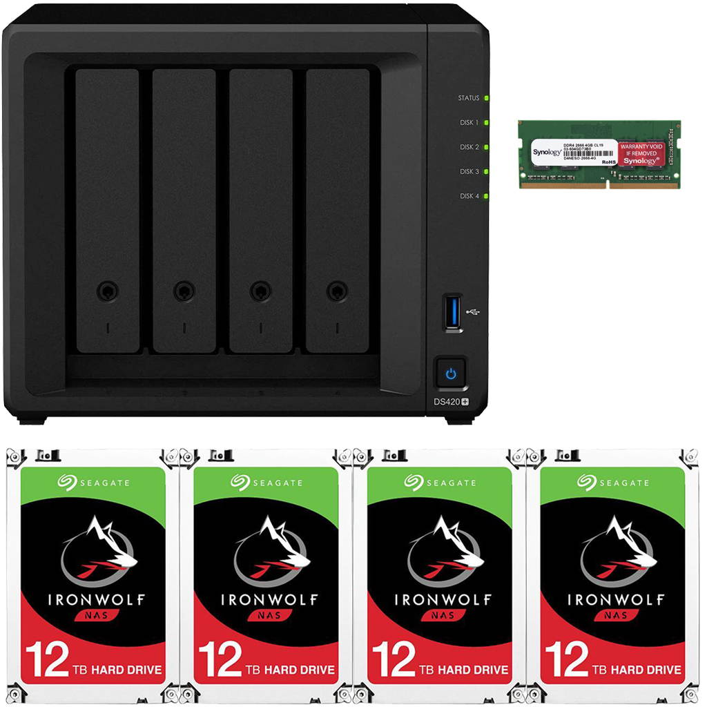 Synology DS420+ DiskStation with 2GB RAM and 48TB (4 x 12TB) of Seagate Ironwolf NAS Drives Fully Assembled and Tested By CustomTechSales